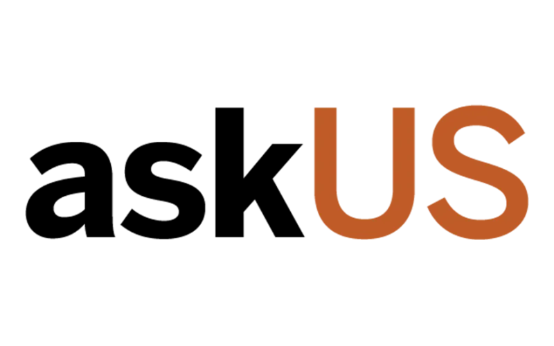 askUS word mark in black and UT burnt orange